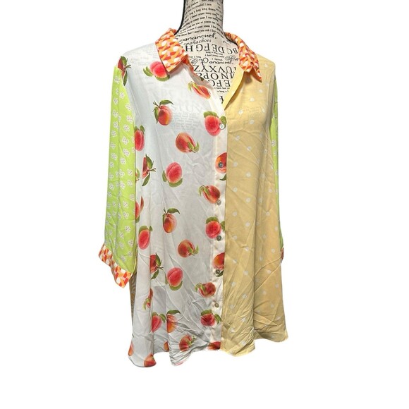 Rose & Olive Button Down Women Sz XL Multicolor Resort Artsy Whimsical - Picture 1 of 7